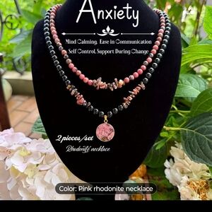 Elegant Pink and Black Rhodonite Necklace Set